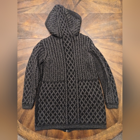 Aran Mór Ireland Hooded Merino Wool Cardigan Sweater Zip Celtic Knit Medium - Picture 6 of 9